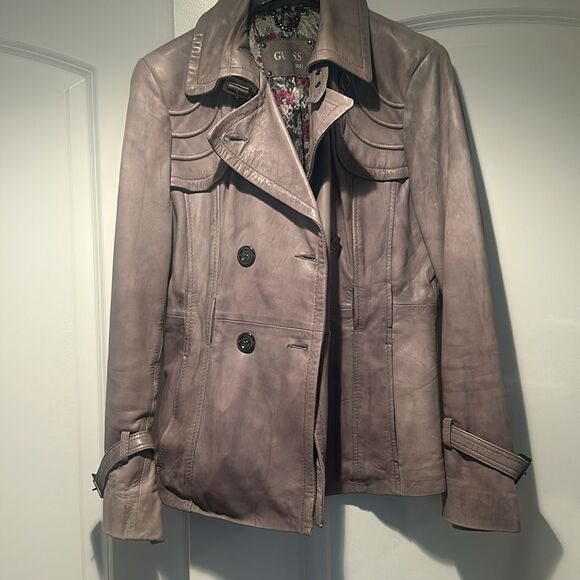 Guess Gray Genuine Leather Belted Jacket M - Picture 9 of 9